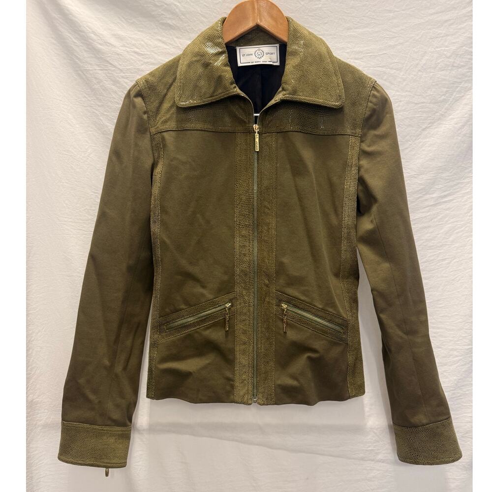 ST. JOHN Sport by Marie Gray Cactus Multi‎ Suede Leather Jacket Medium